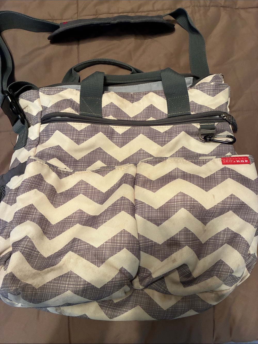 Skip Hop Gray and White Chevron Diaper Bag